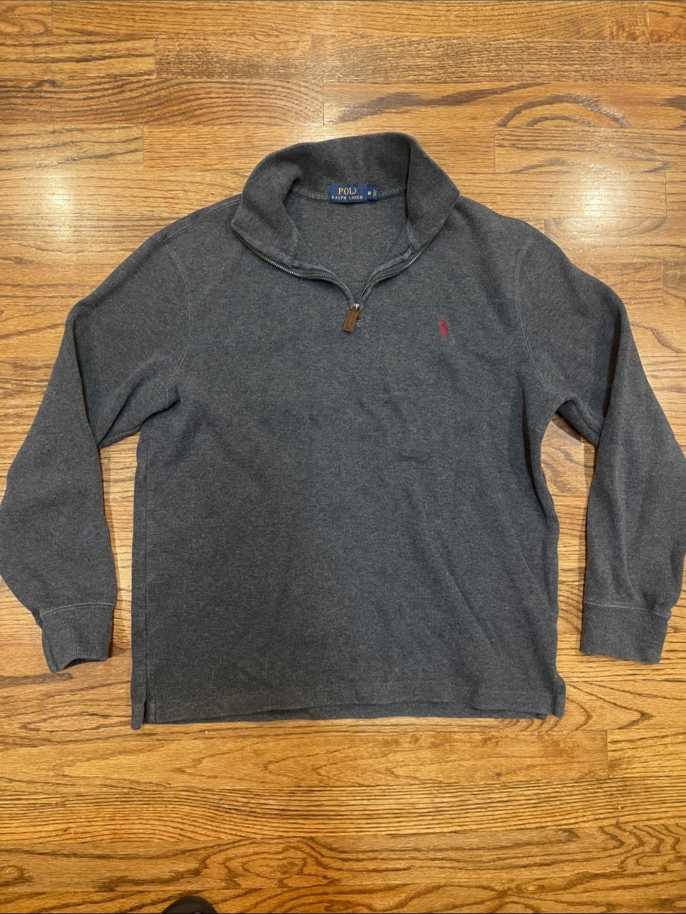 Mens Polo Ralph Lauren Charcoal Quarter-Zip Pullover with Red Pony Sz M